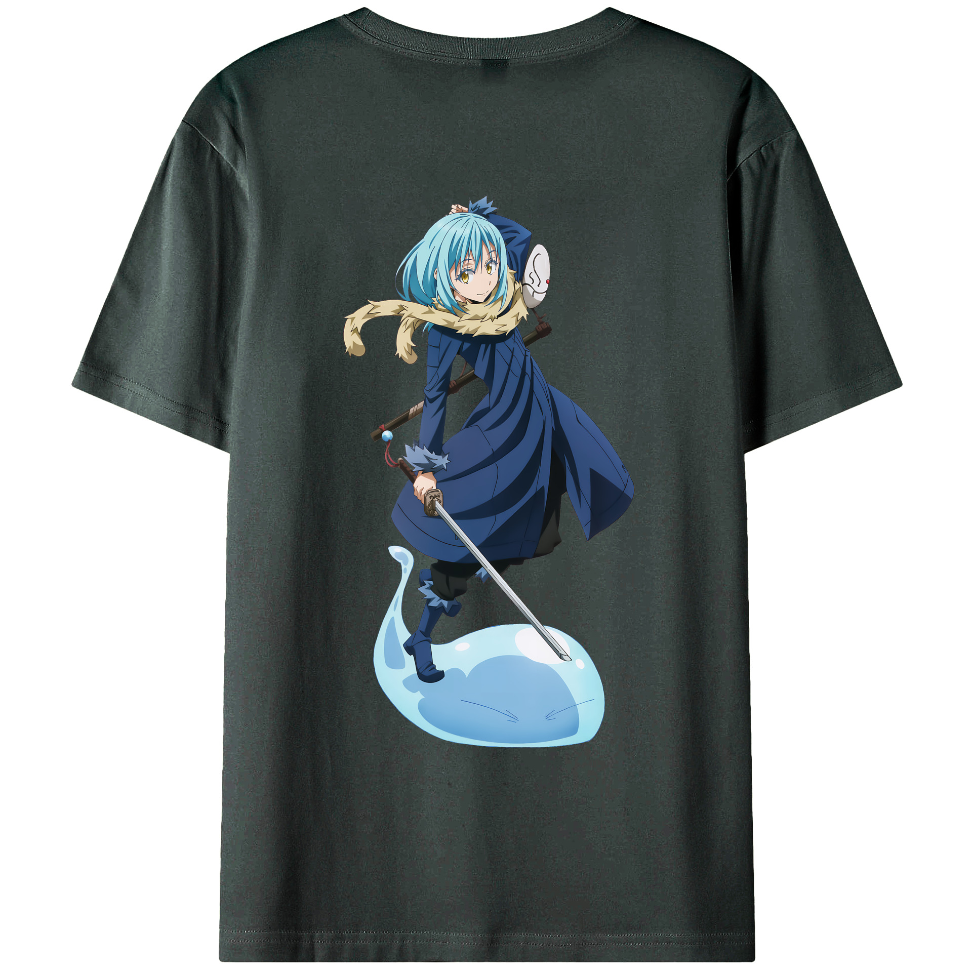 （画像用） 転スラ Regarding Reincarnated to Slime 綿100％ メンズ半袖Tシャツ（バックプリント） 通気性